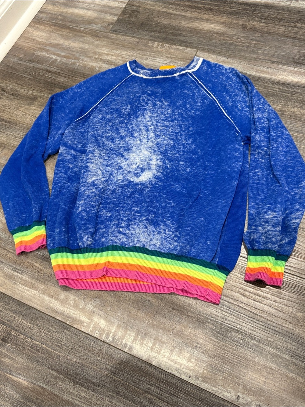 WISPR Blue Burnout Sweater with neon stripe wrist and waist size XS